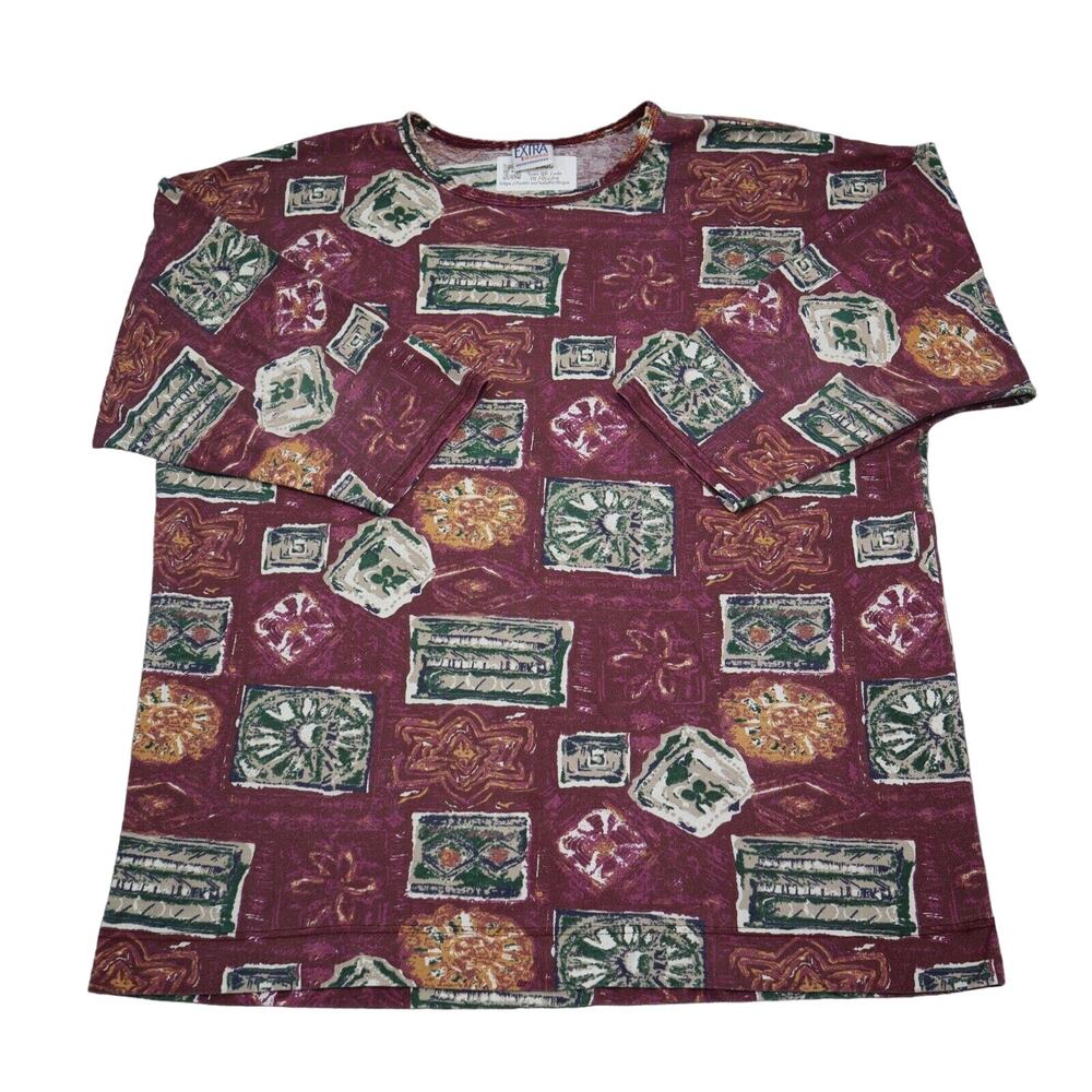 Extra Elements Womens Shirt 4X Multicolor Knit Crew Neck Pullover T Shirt